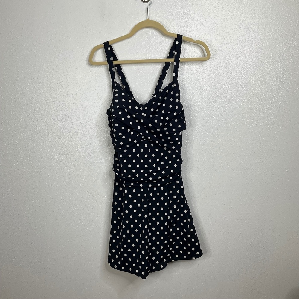 D & Co Black Polka Dot‎ One Piece Swimsuit Size 16